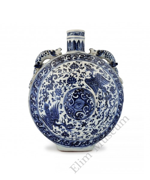 1422 A Yongle B&W two phoenixes flask vase